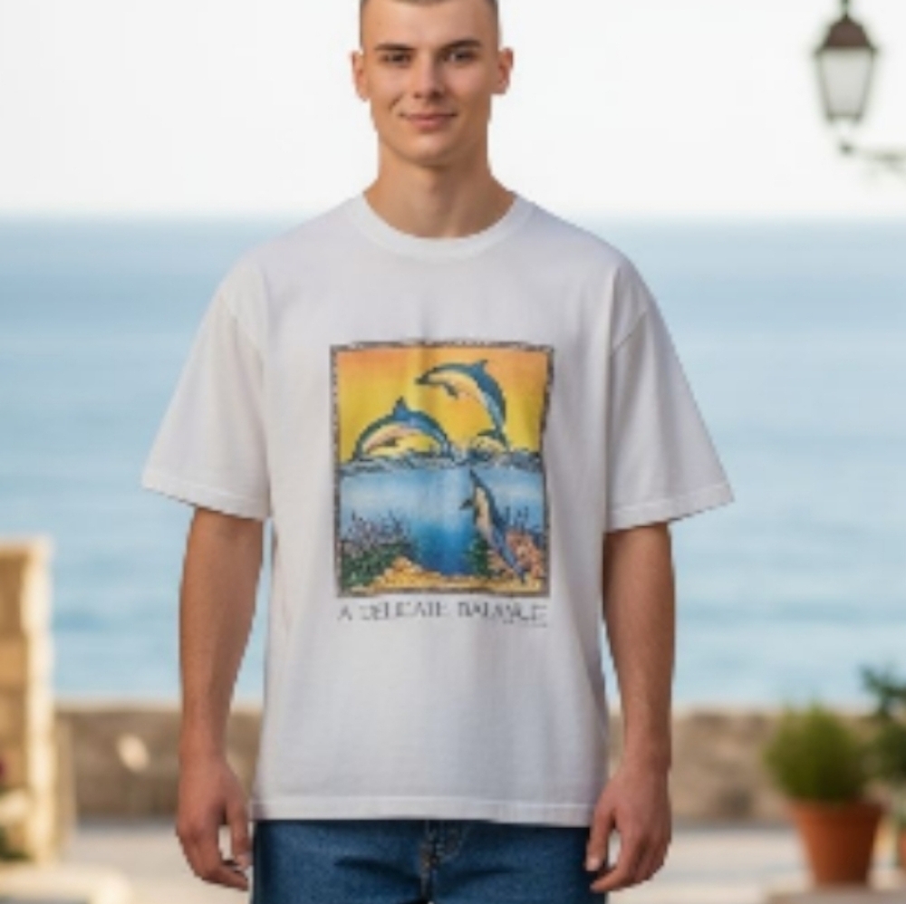 Delicate  Vintage Balance 1992 Human-i-Tees Dolphins Size Medium